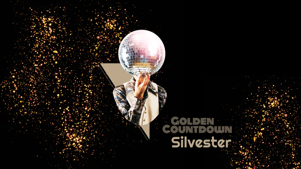 Golden Countdown New Year’s Eve: a person with a disco ball as a head